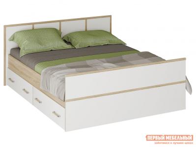Двуспальная кровать  Сакура Дуб Сонома / Белый, 140х200 см, С основанием настил BTS. Цвет: белый