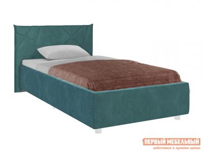 Односпальная кровать  Квест ПМ Сосна, велюр, 90х200 см, С дном короба для белья МебельСон. Цвет: зеленый